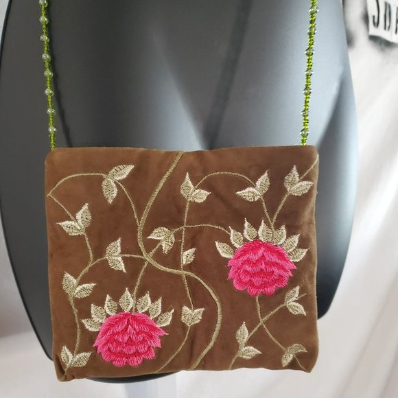 Moyna Embroidered with Beaded Strap Mini Crossbody Bag/Pouch - Picture 1 of 9